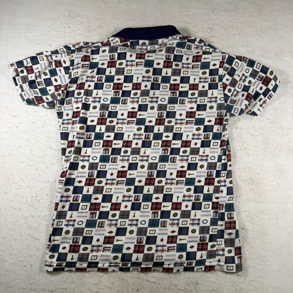 Van Heusen Mens Large Polo Shirt Short Sleeve Golf Geometric Plaid Print Blue L - Picture 2 of 7